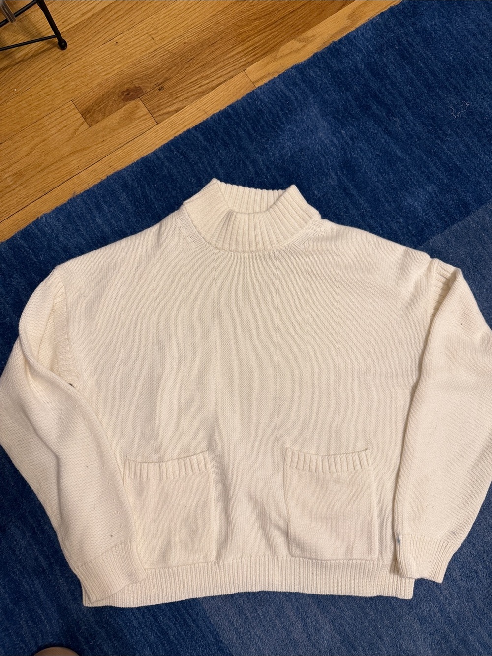 J. Crew White Mock Neck Sweater with Front Pockets